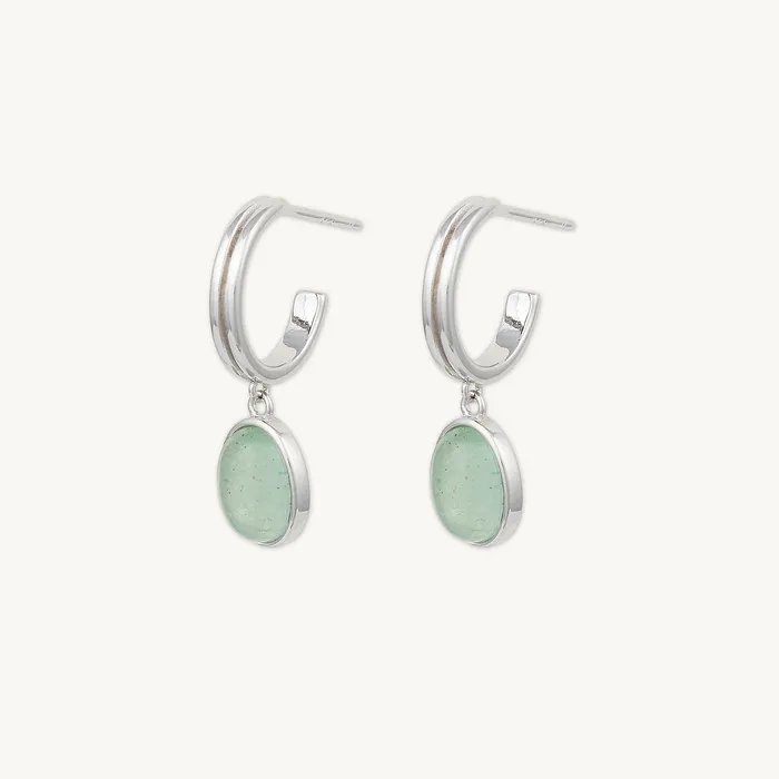 Earrings Camile Stone Sage Green Jade Hoop Earrings