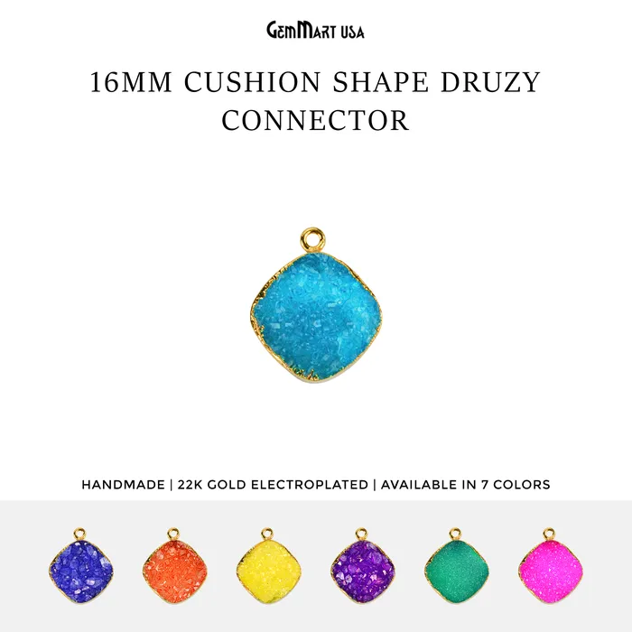 Earrings GemMartUSA Gold Electroplated Color Druzy 16mm Cushion Gemstone Connector
