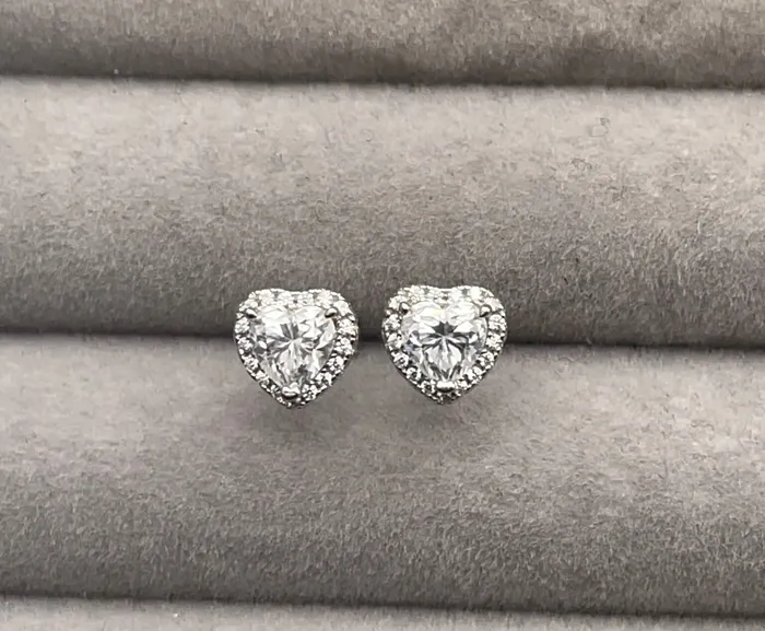 Earrings Minx London VVS1 Moissanite Earring Studs Heart Ear Studs Heart Diamond Earrings Halo Ear Studs Moissanite Earrings Moissanite Ear Studs