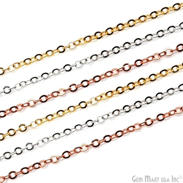 Flat Link Cable Chain For Jewelry Making 3mm Flat Cable Chain Necklace Minimal Finding Chain GemMartUSA Necklaces Flat Link Cable Chain For Jewelry Making 3mm Flat Cable Chain Necklace Minimal Finding Chain GemMartUSA Necklaces