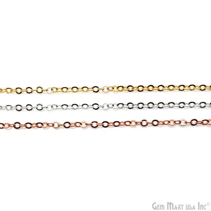 Flat Link Cable Chain For Jewelry Making 3mm Flat Cable Chain Necklace Minimal Finding Chain GemMartUSA Necklaces