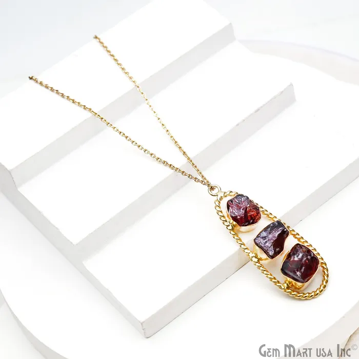 Garnet Rough Gemstone Free Form Oval Gold Plated Twisted Bezel setting 44x16mm DIY Earring Pendant Connector GemMartUSA Earrings