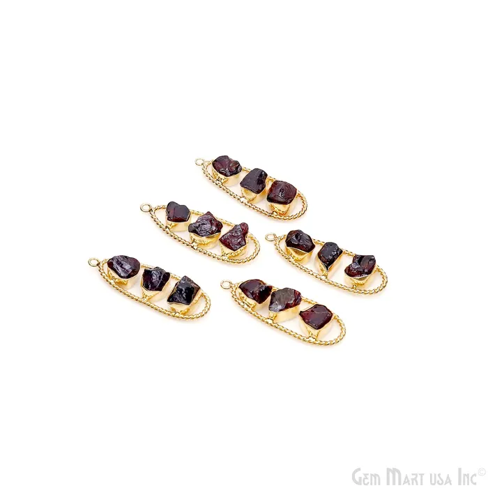 Garnet Rough Gemstone Free Form Oval Gold Plated Twisted Bezel setting 44x16mm DIY Earring Pendant Connector GemMartUSA Earrings