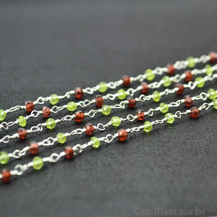 Garnet With Peridot Silver Plated Wire Wrapped Rosary Chain GemmartUSA Necklaces Garnet With Peridot Silver Plated Wire Wrapped Rosary Chain GemmartUSA Necklaces