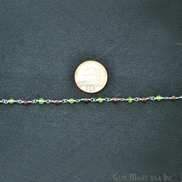 Garnet With Peridot Silver Plated Wire Wrapped Rosary Chain GemmartUSA Necklaces Garnet With Peridot Silver Plated Wire Wrapped Rosary Chain GemmartUSA Necklaces