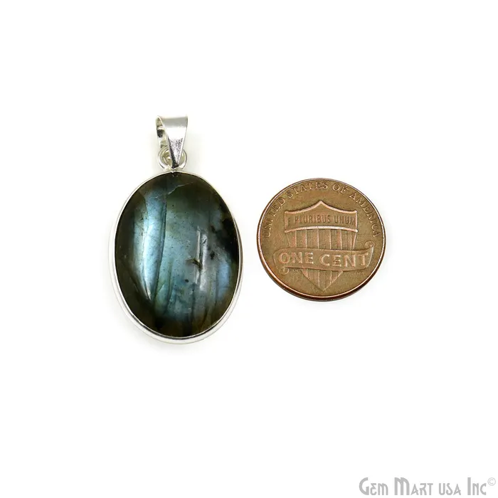 GemMartUSA Labradorite Gemstone Oval 31x20mm Sterling Silver Necklace Pendant 1PC Necklaces