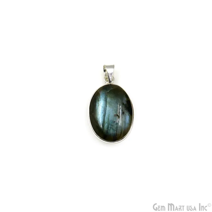 GemMartUSA Labradorite Gemstone Oval 31x20mm Sterling Silver Necklace Pendant 1PC Necklaces