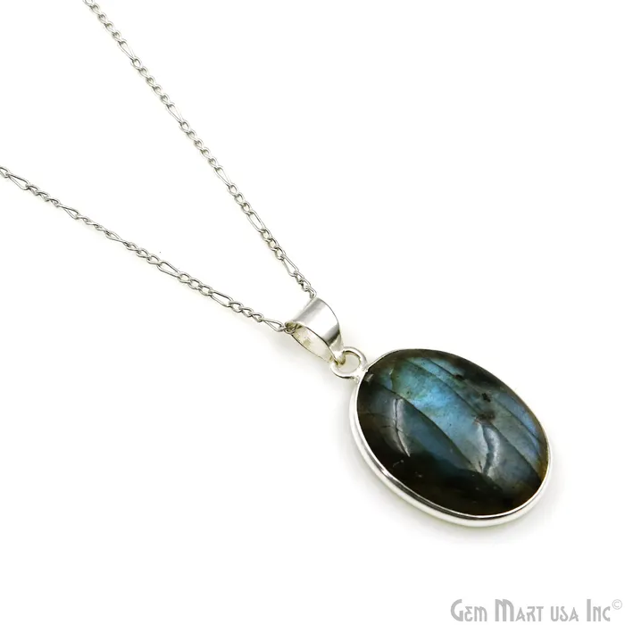 GemMartUSA Labradorite Gemstone Oval 31x20mm Sterling Silver Necklace Pendant 1PC Necklaces