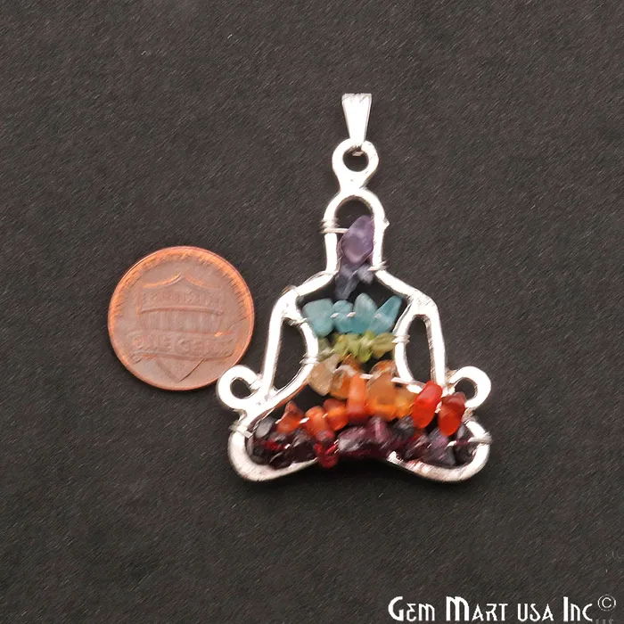 GemMartUSA Multi Color Yogasan 41x32mm Silver Wire Wrapped Pendant Necklaces