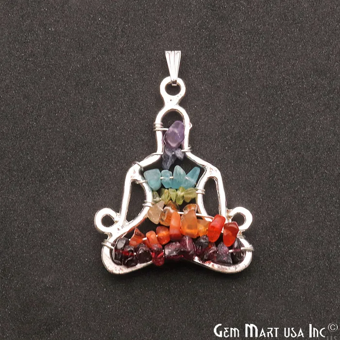 GemMartUSA Multi Color Yogasan 41x32mm Silver Wire Wrapped Pendant Necklaces