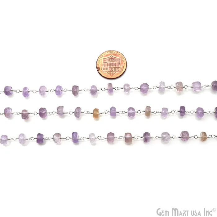 GemMartUSA Necklaces Ametrine Faceted Beads 67mm Silver Wire Wrapped Rosary Chain