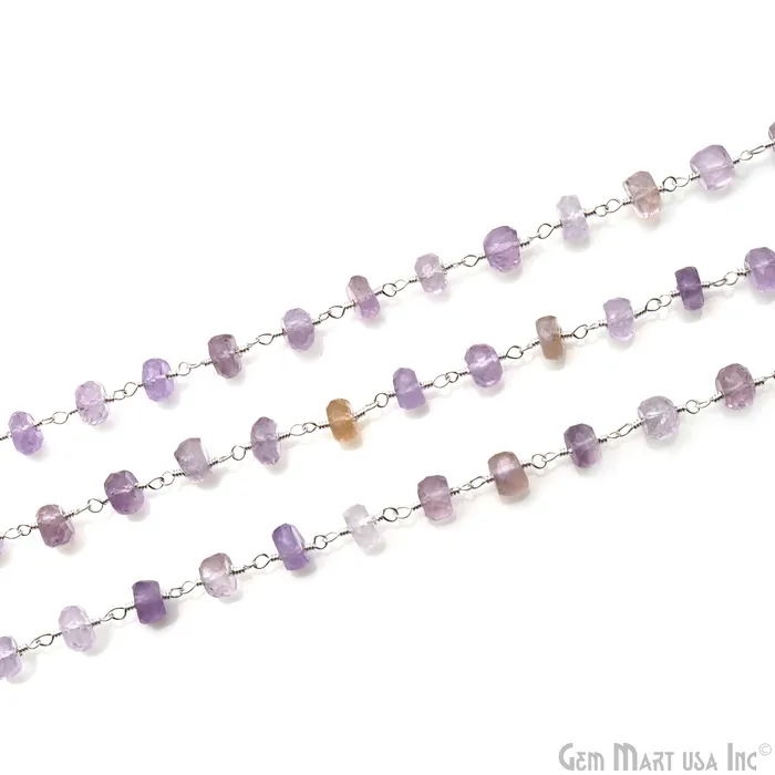 GemMartUSA Necklaces Ametrine Faceted Beads 67mm Silver Wire Wrapped Rosary Chain