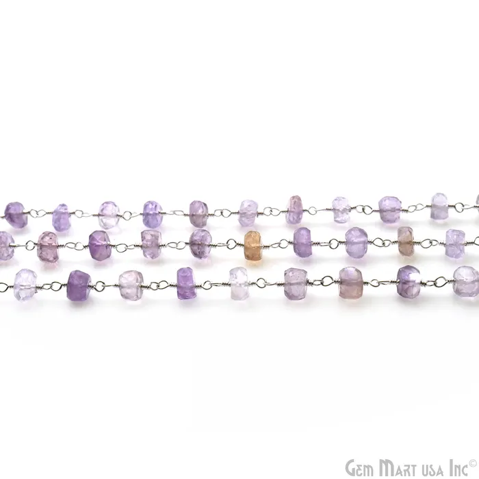 GemMartUSA Necklaces Ametrine Faceted Beads 67mm Silver Wire Wrapped Rosary Chain