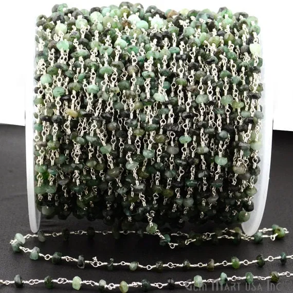 GemmartUSA Necklaces Emerald Beads Chain Silver Plated Wire Wrapped Rosary Chain GemmartUSA Necklaces Emerald Beads Chain Silver Plated Wire Wrapped Rosary Chain