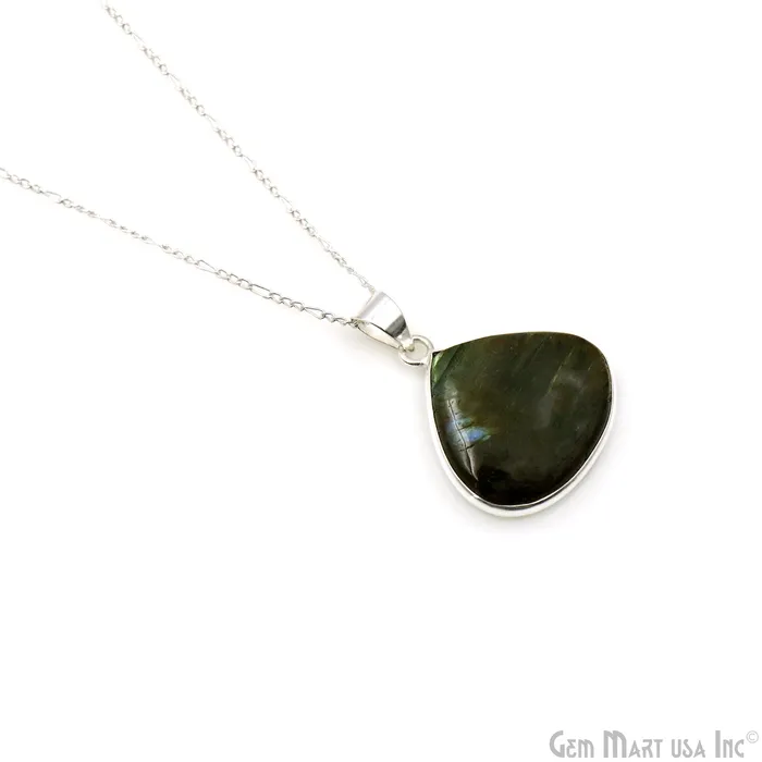 GemMartUSA Necklaces Labradorite Gemstone Heart 28x26mm Sterling Silver Necklace Pendant 1PC