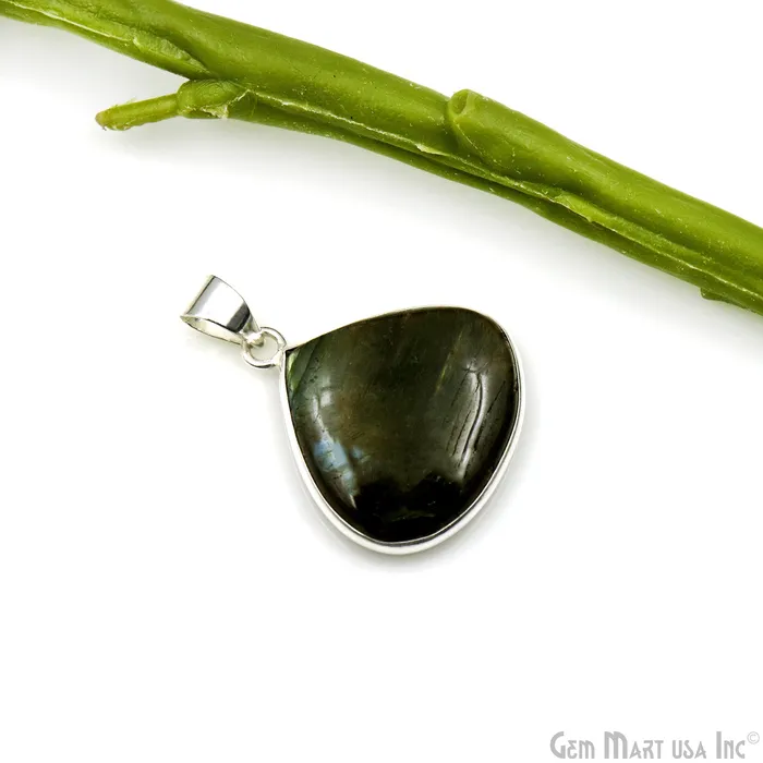 GemMartUSA Necklaces Labradorite Gemstone Heart 28x26mm Sterling Silver Necklace Pendant 1PC