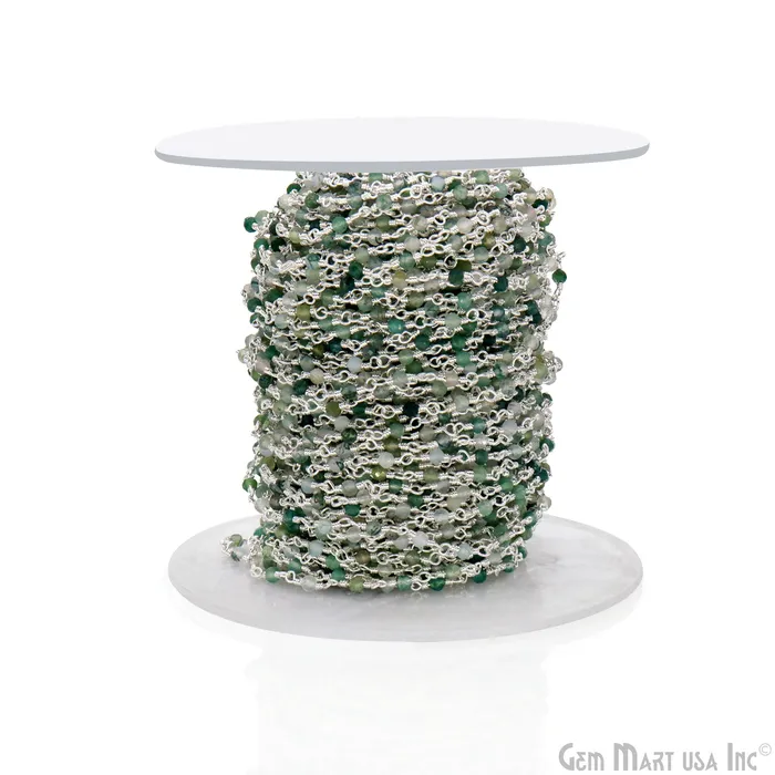 GemMartUSA Necklaces Moss Agate 225mm Tiny Beads Silver Plated Wire Wrapped Rosary Chain GemMartUSA Necklaces Moss Agate 225mm Tiny Beads Silver Plated Wire Wrapped Rosary Chain