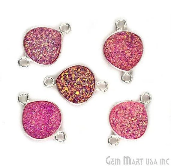 GemMartUSA Necklaces Natural Titanium Druzy 10mm Silver Double Bail Heart Bezel Connector GemMartUSA Necklaces Natural Titanium Druzy 10mm Silver Double Bail Heart Bezel Connector