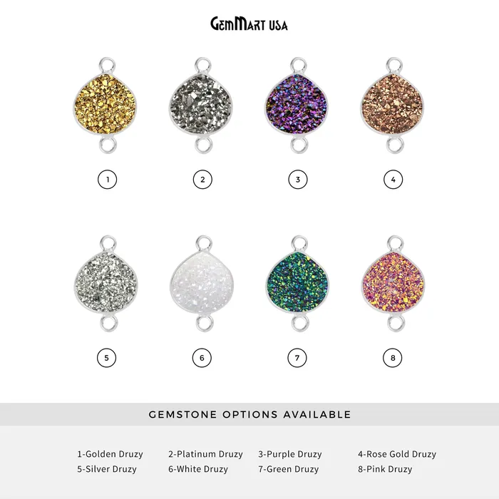 GemMartUSA Necklaces Natural Titanium Druzy 10mm Silver Double Bail Heart Bezel Connector GemMartUSA Necklaces Natural Titanium Druzy 10mm Silver Double Bail Heart Bezel Connector