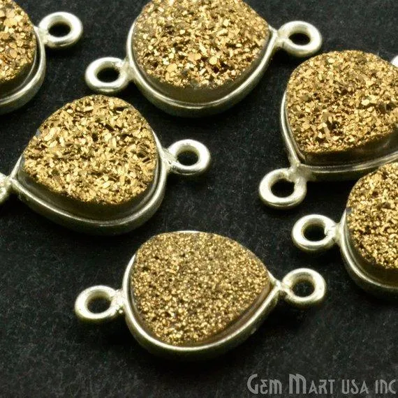 GemMartUSA Necklaces Natural Titanium Druzy 10mm Silver Double Bail Heart Bezel Connector GemMartUSA Necklaces Natural Titanium Druzy 10mm Silver Double Bail Heart Bezel Connector