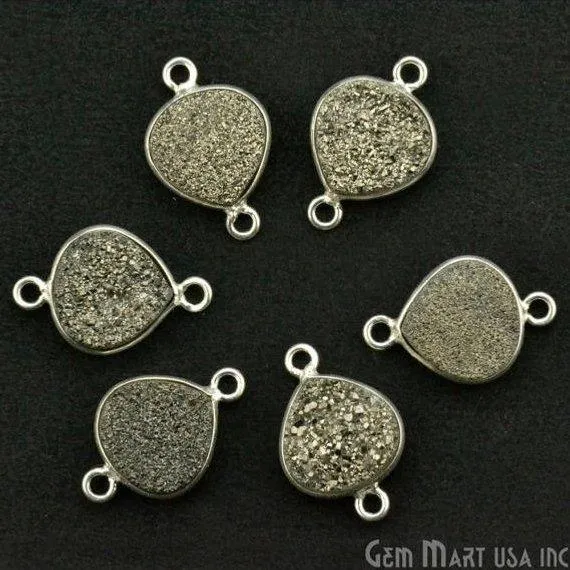 GemMartUSA Necklaces Natural Titanium Druzy 10mm Silver Double Bail Heart Bezel Connector GemMartUSA Necklaces Natural Titanium Druzy 10mm Silver Double Bail Heart Bezel Connector