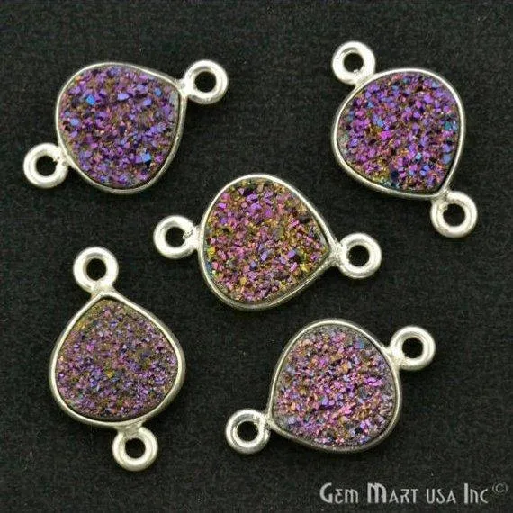 GemMartUSA Necklaces Natural Titanium Druzy 10mm Silver Double Bail Heart Bezel Connector GemMartUSA Necklaces Natural Titanium Druzy 10mm Silver Double Bail Heart Bezel Connector