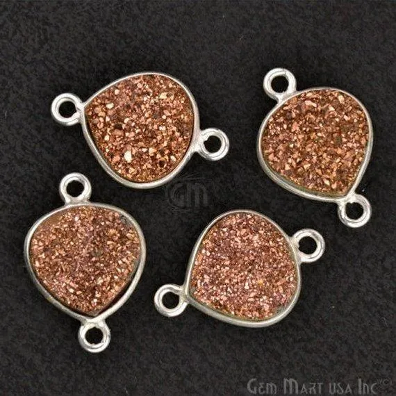 GemMartUSA Necklaces Natural Titanium Druzy 10mm Silver Double Bail Heart Bezel Connector GemMartUSA Necklaces Natural Titanium Druzy 10mm Silver Double Bail Heart Bezel Connector