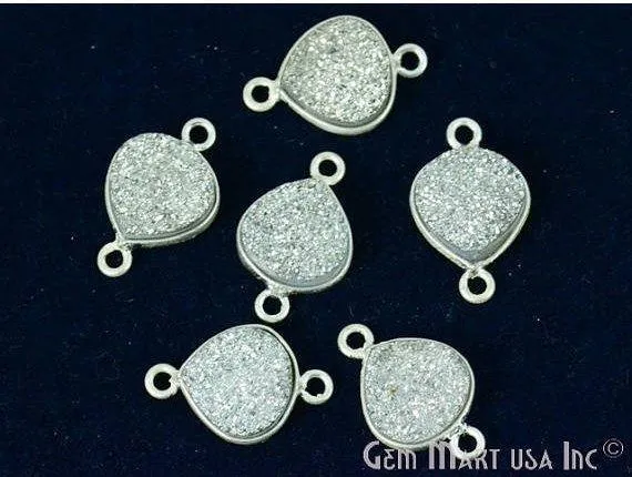 GemMartUSA Necklaces Natural Titanium Druzy 10mm Silver Double Bail Heart Bezel Connector GemMartUSA Necklaces Natural Titanium Druzy 10mm Silver Double Bail Heart Bezel Connector