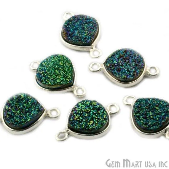 GemMartUSA Necklaces Natural Titanium Druzy 10mm Silver Double Bail Heart Bezel Connector GemMartUSA Necklaces Natural Titanium Druzy 10mm Silver Double Bail Heart Bezel Connector