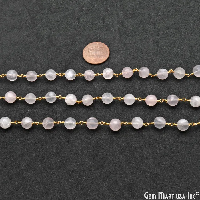 GemMartUSA Necklaces Rose Quartz Cabochon 78mm Gold Wire Wrapped Rosary Chain GemMartUSA Necklaces Rose Quartz Cabochon 78mm Gold Wire Wrapped Rosary Chain