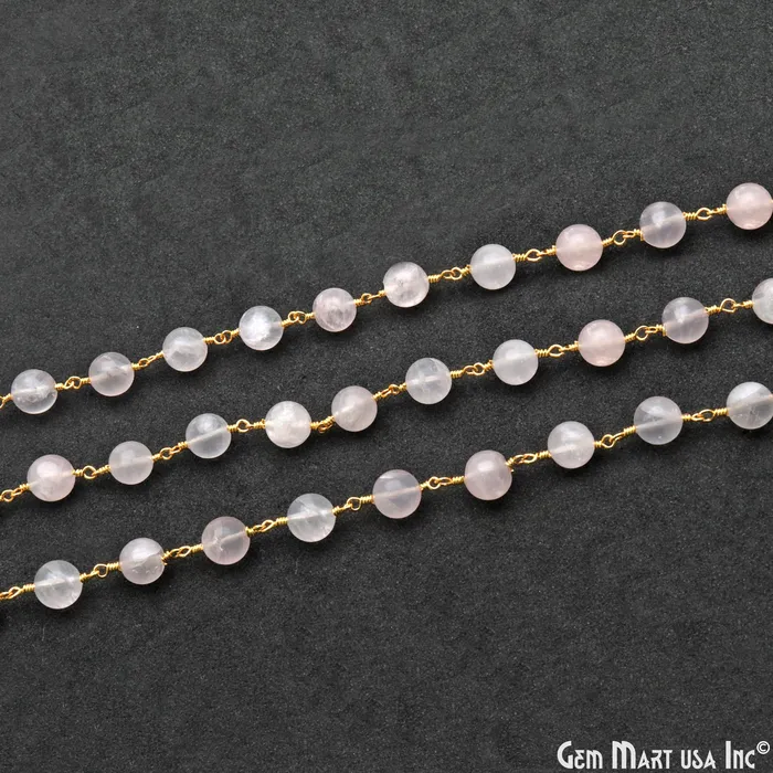 GemMartUSA Necklaces Rose Quartz Cabochon 78mm Gold Wire Wrapped Rosary Chain GemMartUSA Necklaces Rose Quartz Cabochon 78mm Gold Wire Wrapped Rosary Chain