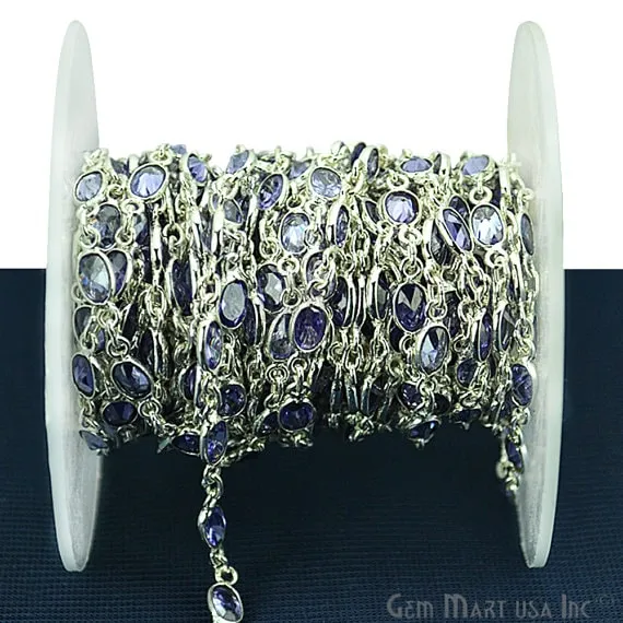 GemmartUSA Necklaces Tanzanite Zircon 5x4mm Oval Silver Bezel Continuous Connector Chain