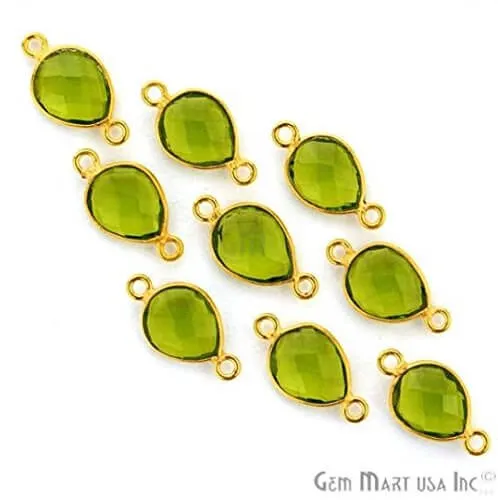 GemMartUSA PreStyled Sets Peridot Pears 8x10mm Gold Plated Double Bail Bezel Gemstone Connector GemMartUSA PreStyled Sets Peridot Pears 8x10mm Gold Plated Double Bail Bezel Gemstone Connector