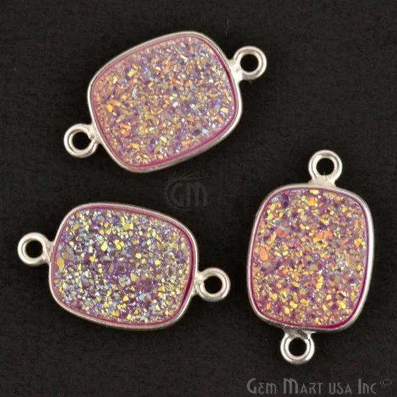 GemMartUSA Rings Titanium Druzy 10x12mm Octagon Silver Double Bail Bezel Gemstone Connector GemMartUSA Rings Titanium Druzy 10x12mm Octagon Silver Double Bail Bezel Gemstone Connector