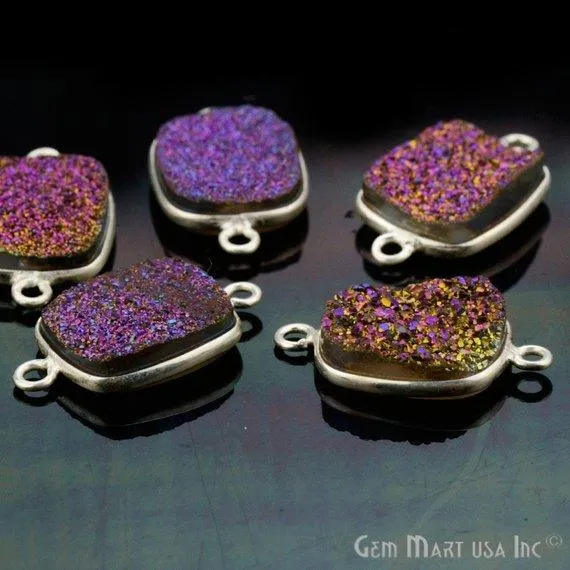 GemMartUSA Rings Titanium Druzy 10x12mm Octagon Silver Double Bail Bezel Gemstone Connector GemMartUSA Rings Titanium Druzy 10x12mm Octagon Silver Double Bail Bezel Gemstone Connector