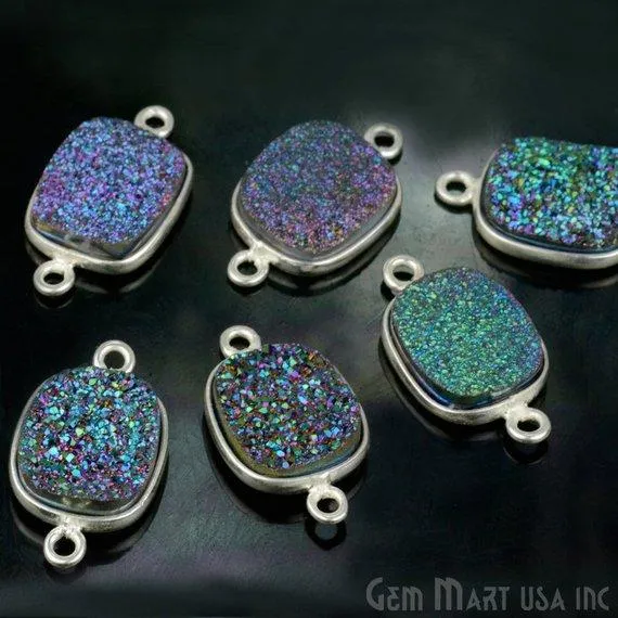 GemMartUSA Rings Titanium Druzy 10x12mm Octagon Silver Double Bail Bezel Gemstone Connector GemMartUSA Rings Titanium Druzy 10x12mm Octagon Silver Double Bail Bezel Gemstone Connector