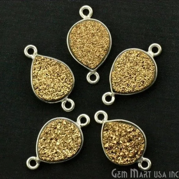 GemMartUSA Rings Titanium Druzy 10x12mm Pears Silver Plated Double Bail Gemstone Connector