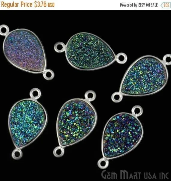 GemMartUSA Rings Titanium Druzy 10x14mm Pears Silver Double Bail Bezel Gemstone Connector GemMartUSA Rings Titanium Druzy 10x14mm Pears Silver Double Bail Bezel Gemstone Connector
