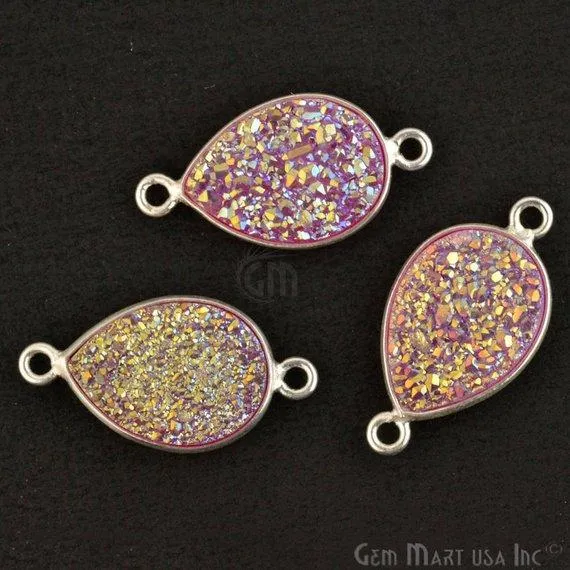 GemMartUSA Rings Titanium Druzy 10x14mm Pears Silver Double Bail Bezel Gemstone Connector GemMartUSA Rings Titanium Druzy 10x14mm Pears Silver Double Bail Bezel Gemstone Connector
