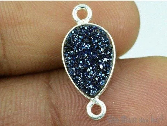 GemMartUSA Rings Titanium Druzy 10x14mm Pears Silver Double Bail Bezel Gemstone Connector GemMartUSA Rings Titanium Druzy 10x14mm Pears Silver Double Bail Bezel Gemstone Connector
