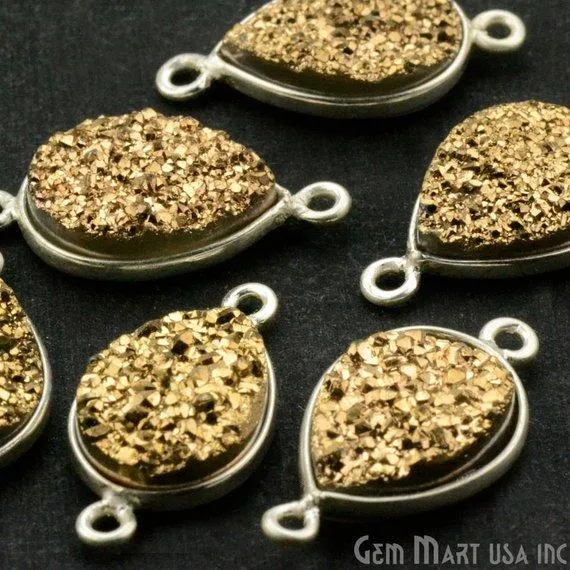 GemMartUSA Rings Titanium Druzy 10x14mm Pears Silver Double Bail Bezel Gemstone Connector GemMartUSA Rings Titanium Druzy 10x14mm Pears Silver Double Bail Bezel Gemstone Connector