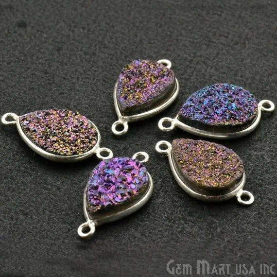 GemMartUSA Rings Titanium Druzy 10x14mm Pears Silver Double Bail Bezel Gemstone Connector GemMartUSA Rings Titanium Druzy 10x14mm Pears Silver Double Bail Bezel Gemstone Connector