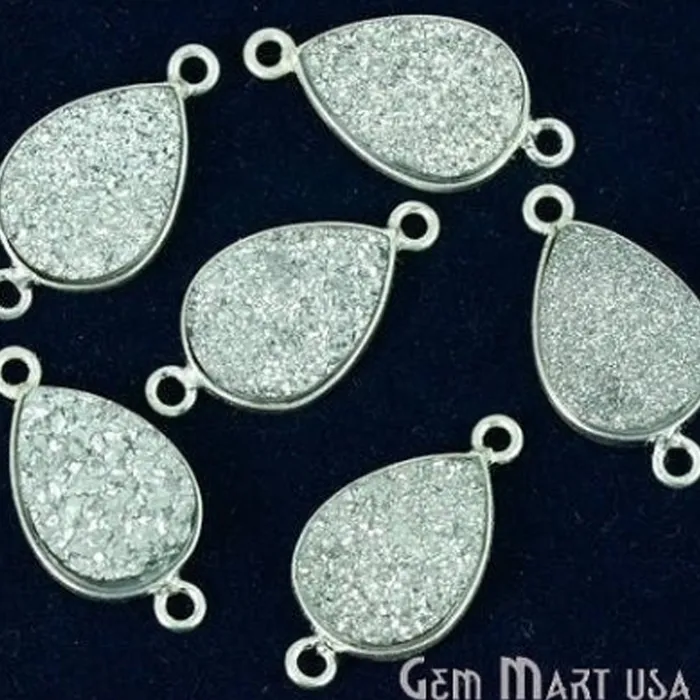 GemMartUSA Rings Titanium Druzy 10x14mm Pears Silver Double Bail Bezel Gemstone Connector GemMartUSA Rings Titanium Druzy 10x14mm Pears Silver Double Bail Bezel Gemstone Connector
