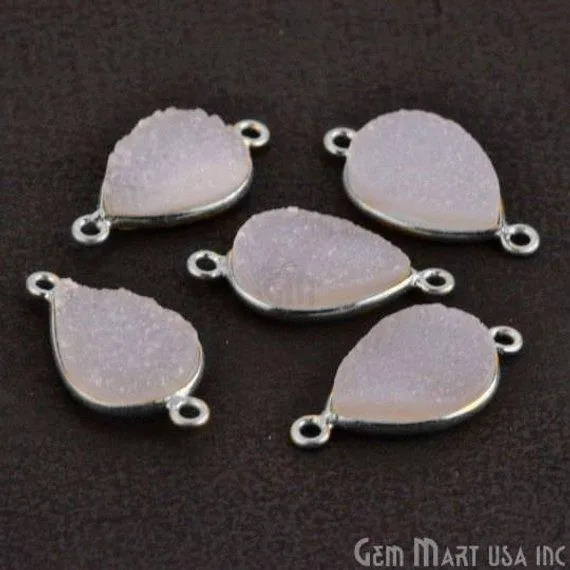 GemMartUSA Rings Titanium Druzy 10x14mm Pears Silver Double Bail Bezel Gemstone Connector GemMartUSA Rings Titanium Druzy 10x14mm Pears Silver Double Bail Bezel Gemstone Connector