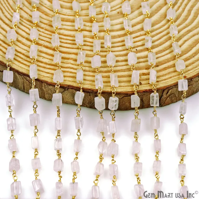 GemMartUSA Rose Quartz Tumble Beads 8x5mm Gold Wire Wrapped Rosary Chain Necklaces GemMartUSA Rose Quartz Tumble Beads 8x5mm Gold Wire Wrapped Rosary Chain Necklaces