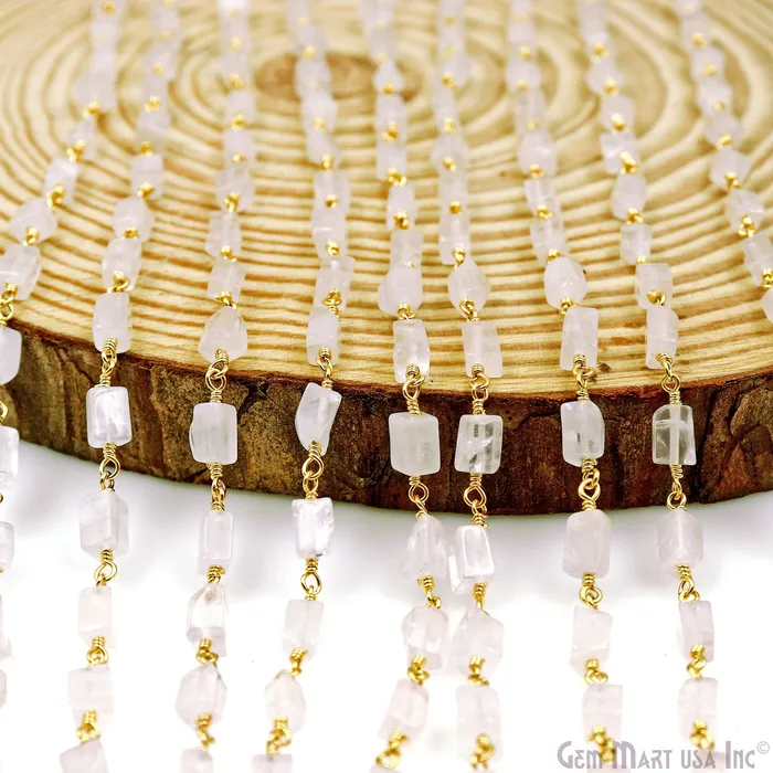 GemMartUSA Rose Quartz Tumble Beads 8x5mm Gold Wire Wrapped Rosary Chain Necklaces GemMartUSA Rose Quartz Tumble Beads 8x5mm Gold Wire Wrapped Rosary Chain Necklaces