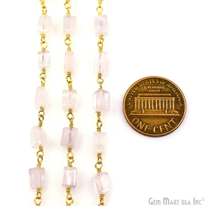 GemMartUSA Rose Quartz Tumble Beads 8x5mm Gold Wire Wrapped Rosary Chain Necklaces GemMartUSA Rose Quartz Tumble Beads 8x5mm Gold Wire Wrapped Rosary Chain Necklaces