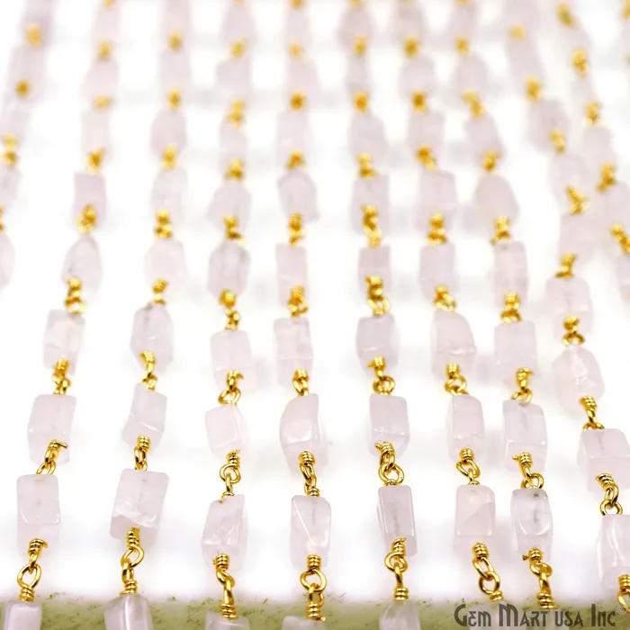 GemMartUSA Rose Quartz Tumble Beads 8x5mm Gold Wire Wrapped Rosary Chain Necklaces GemMartUSA Rose Quartz Tumble Beads 8x5mm Gold Wire Wrapped Rosary Chain Necklaces