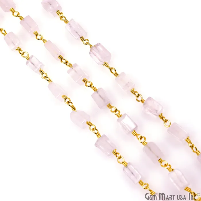 GemMartUSA Rose Quartz Tumble Beads 8x5mm Gold Wire Wrapped Rosary Chain Necklaces GemMartUSA Rose Quartz Tumble Beads 8x5mm Gold Wire Wrapped Rosary Chain Necklaces