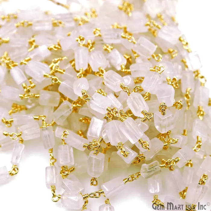 GemMartUSA Rose Quartz Tumble Beads 8x5mm Gold Wire Wrapped Rosary Chain Necklaces GemMartUSA Rose Quartz Tumble Beads 8x5mm Gold Wire Wrapped Rosary Chain Necklaces